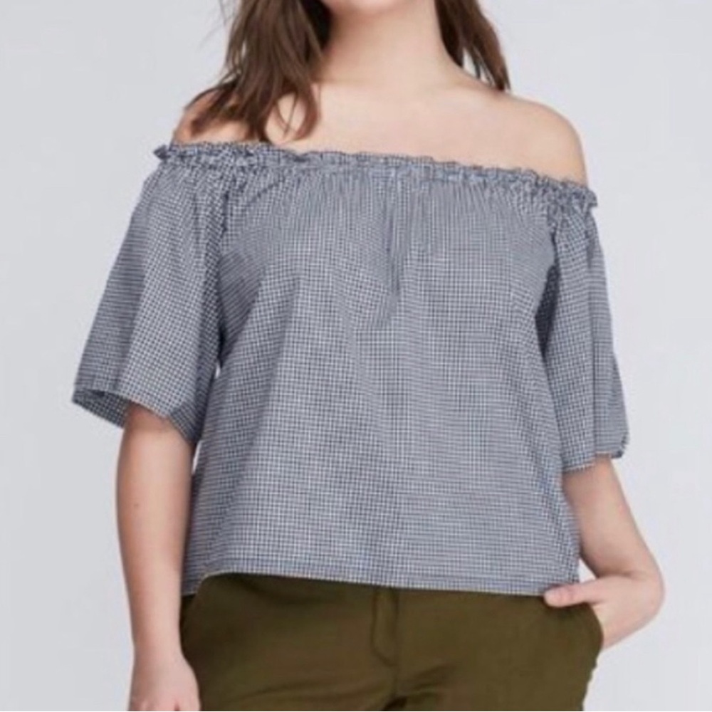 Lane Bryant Off-Shoulder Gingham Blouse - Black and White